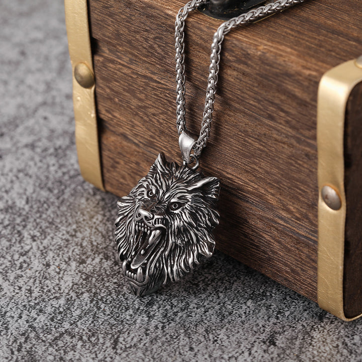 WorldNorse Halskette mit Wolfskopf-Anhänger aus Edelstahl