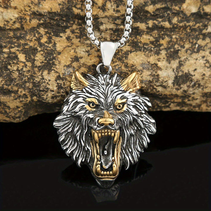 WorldNorse Halskette mit Wolfskopf-Anhänger aus Edelstahl