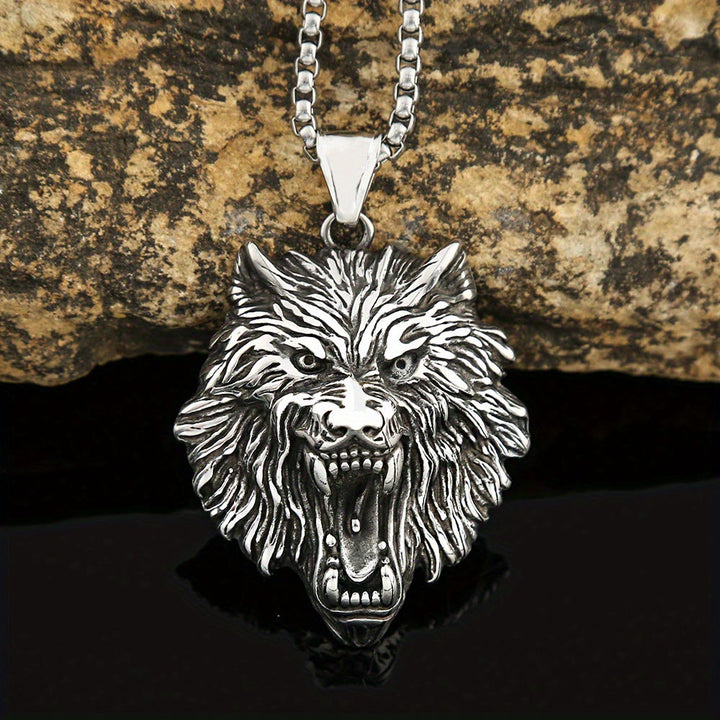 WorldNorse Halskette mit Wolfskopf-Anhänger aus Edelstahl