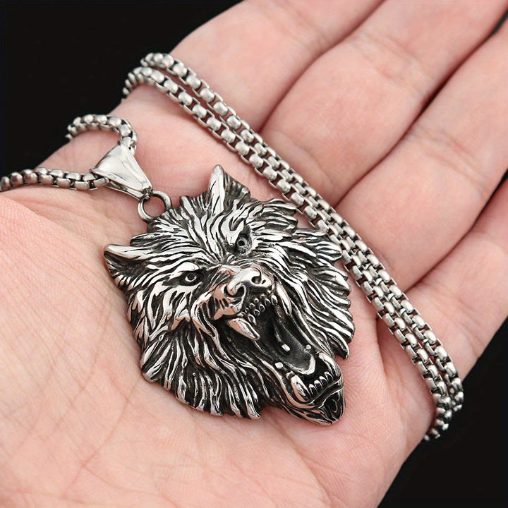 WorldNorse Halskette mit Wolfskopf-Anhänger aus Edelstahl