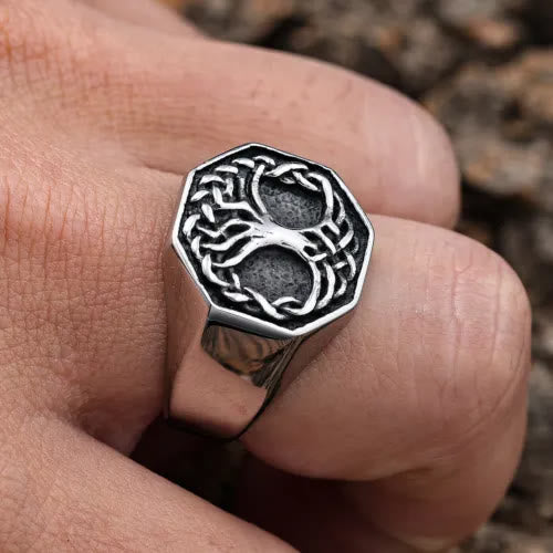 WorldNorse Klassischer Wikingerring mit Lebensbaum aus Edelstahl