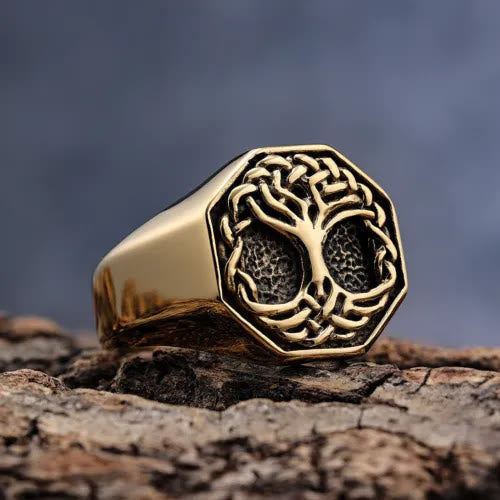 WorldNorse Klassischer Wikingerring mit Lebensbaum aus Edelstahl
