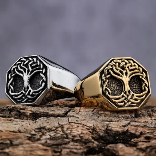 WorldNorse Klassischer Wikingerring mit Lebensbaum aus Edelstahl