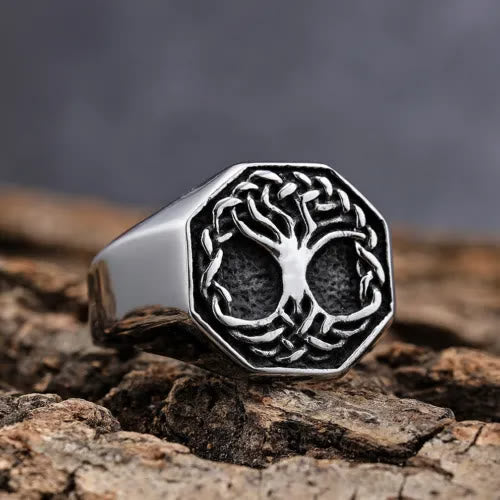 WorldNorse Klassischer Wikingerring mit Lebensbaum aus Edelstahl