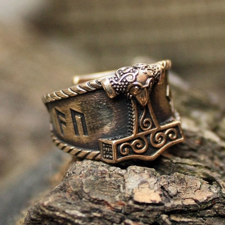 WorldNorse Classic Thors Hammer Rune -Wikingerring - Retro Bronze - 67mm - image 6