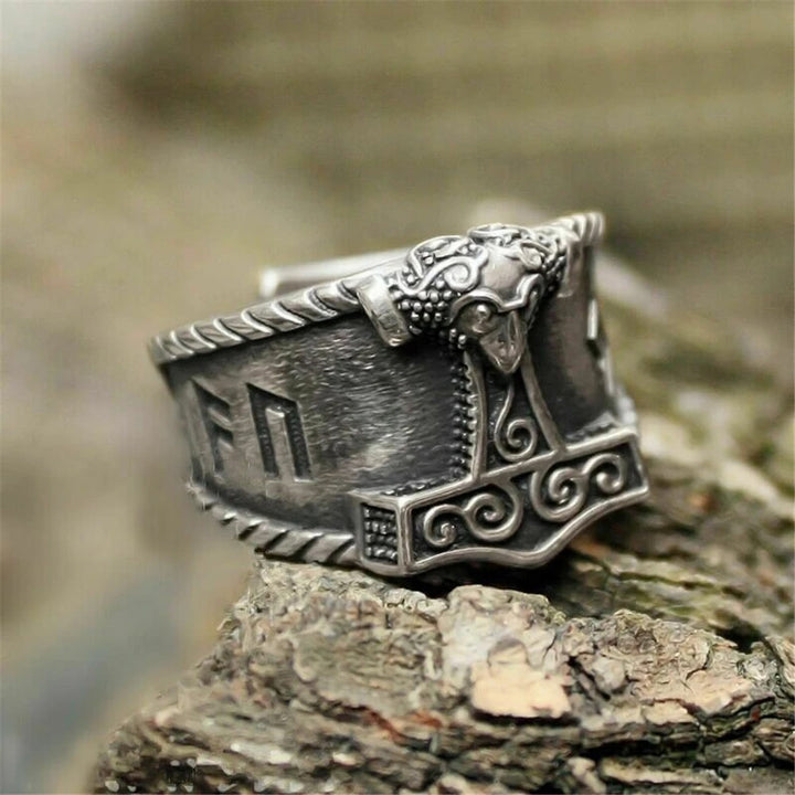 WorldNorse Classic Thors Hammer Rune -Wikingerring - Retro Silber - 67mm - image 0