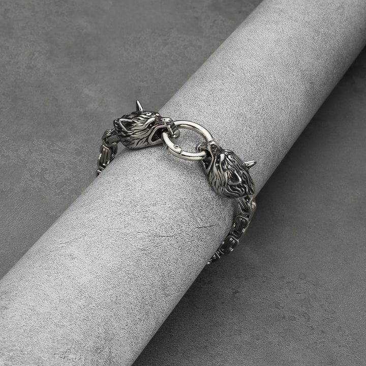 WorldNorse Vintage Wikinger Mjölnir mit Wölfen Halskette & Armband
