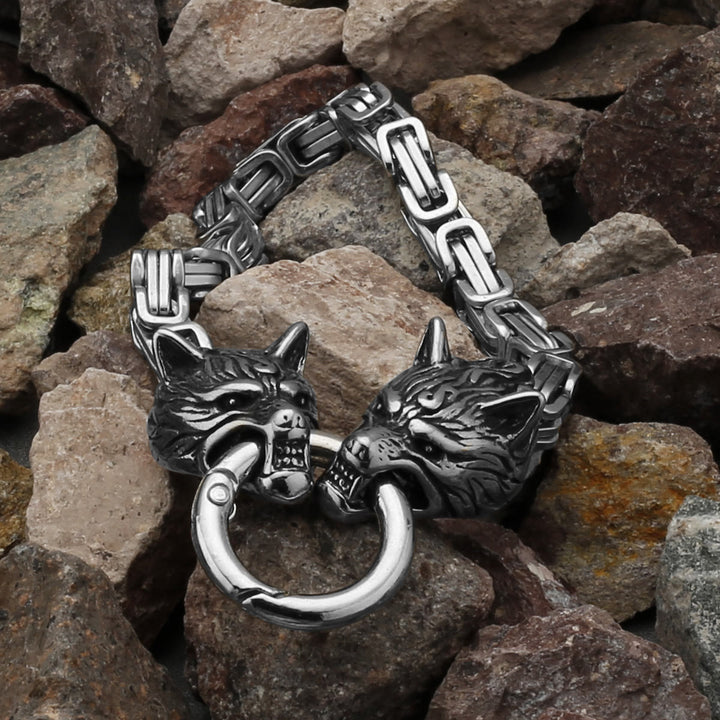WorldNorse Vintage Wikinger Mjölnir mit Wölfen Halskette & Armband - Silberarmband - image 0