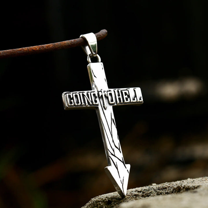 WorldNorse Kreuz mit Pfeil Going To Hell Biker Halskette
