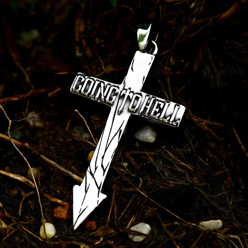 WorldNorse Kreuz mit Pfeil Going To Hell Biker Halskette