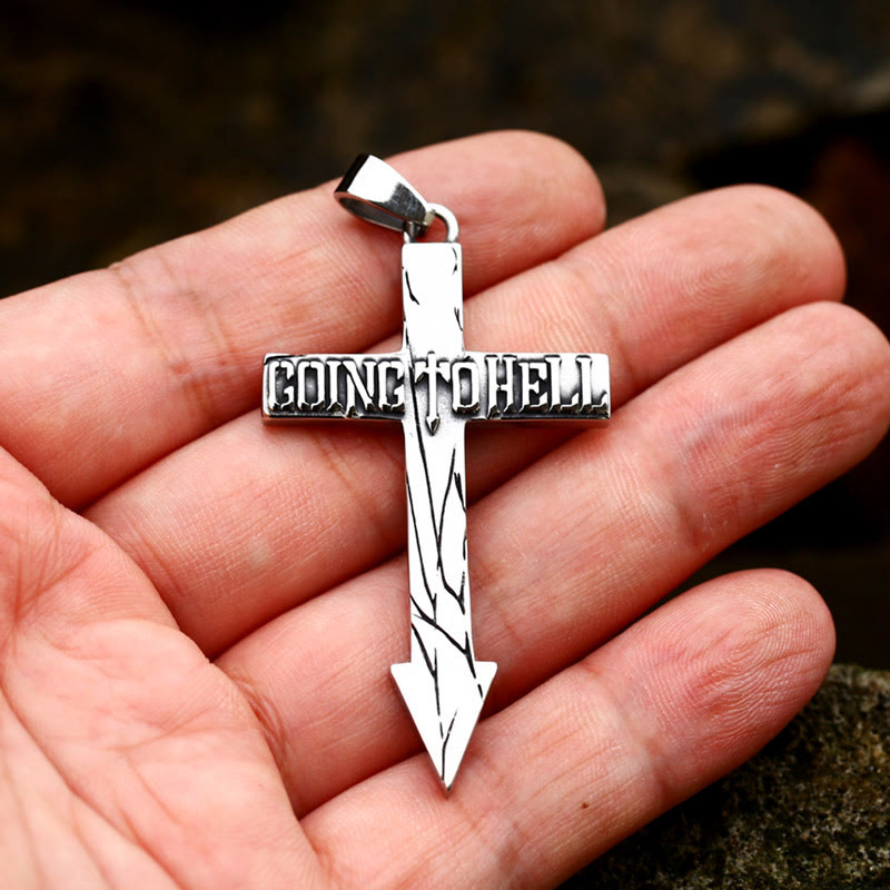 WorldNorse Kreuz mit Pfeil Going To Hell Biker Halskette