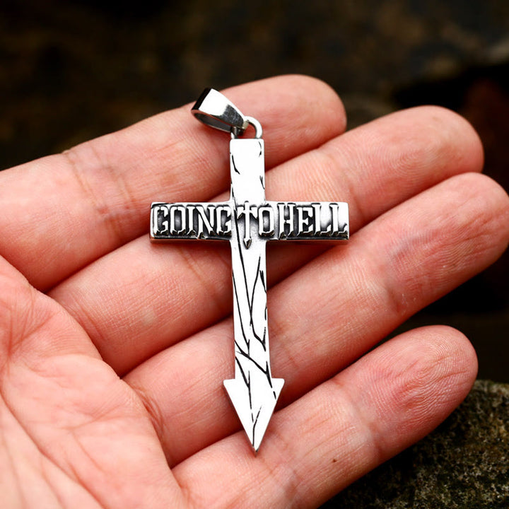 WorldNorse Kreuz mit Pfeil Going To Hell Biker Halskette