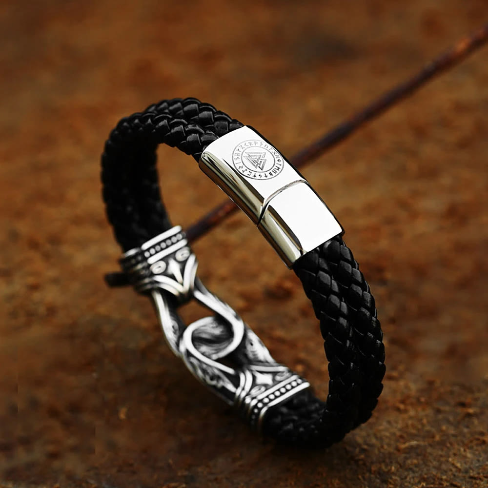 WorldNorse Lederarmband im Stil der nordischen Mythologie mit Wikingersymbolen