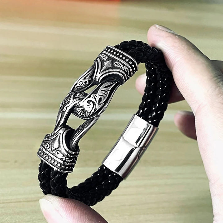 WorldNorse Lederarmband im Stil der nordischen Mythologie mit Wikingersymbolen