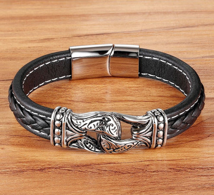 WorldNorse Lederarmband im Stil der nordischen Mythologie mit Wikingersymbolen