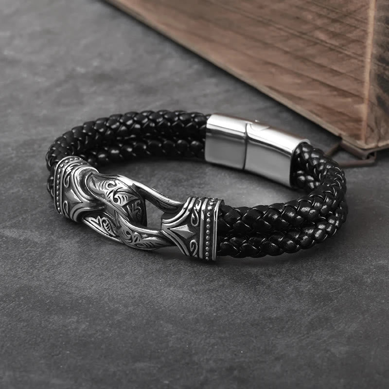 WorldNorse Lederarmband im Stil der nordischen Mythologie mit Wikingersymbolen