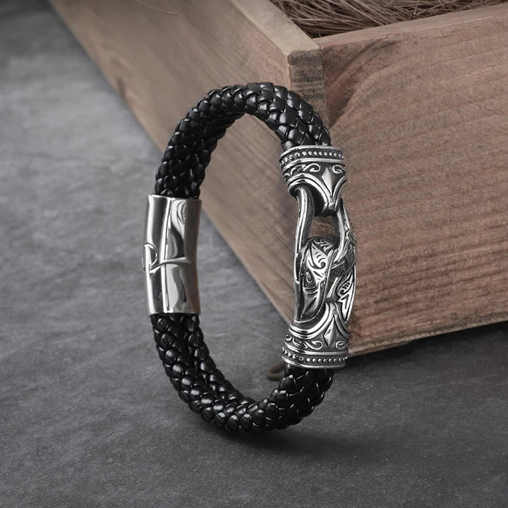 WorldNorse Lederarmband im Stil der nordischen Mythologie mit Wikingersymbolen