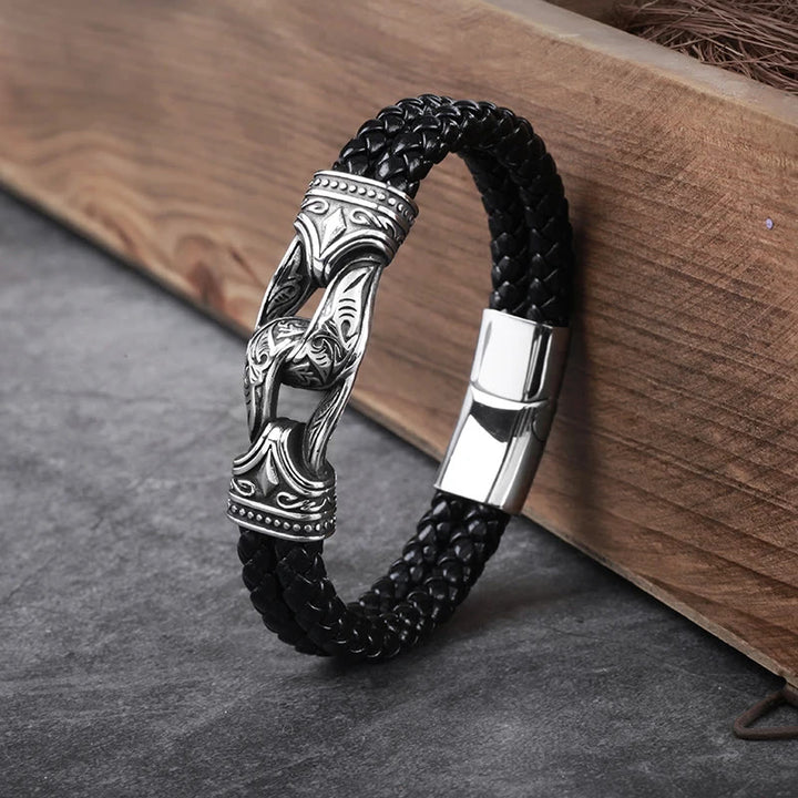 WorldNorse Lederarmband im Stil der nordischen Mythologie mit Wikingersymbolen