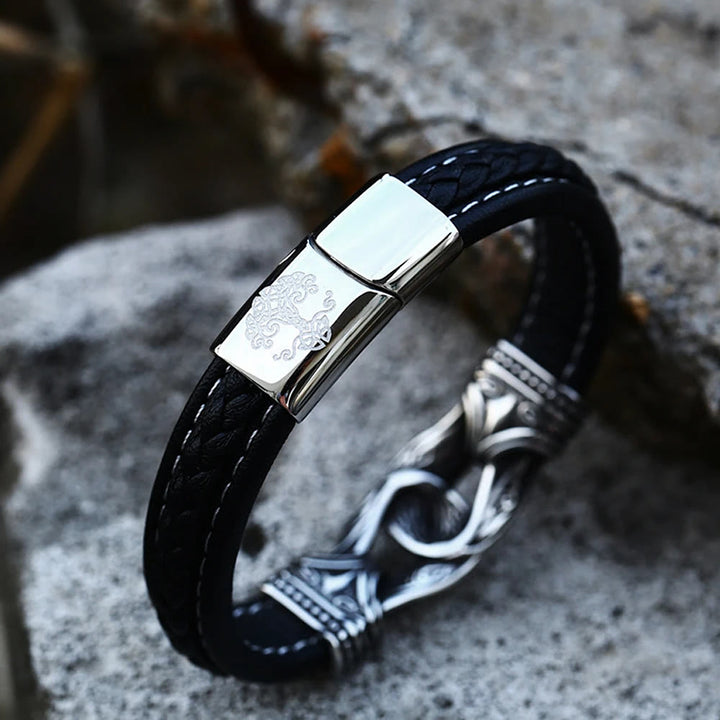 WorldNorse Lederarmband im Stil der nordischen Mythologie mit Wikingersymbolen