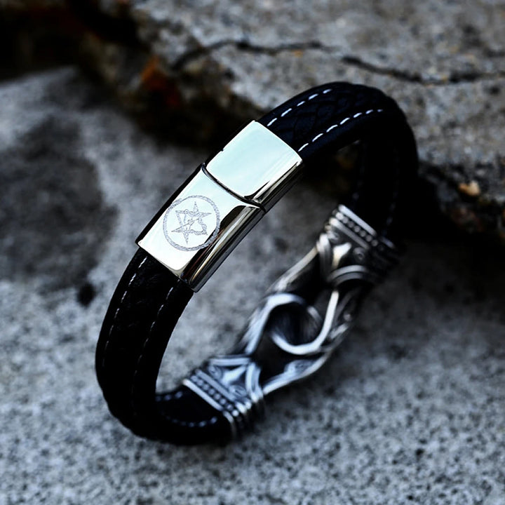 WorldNorse Lederarmband im Stil der nordischen Mythologie mit Wikingersymbolen