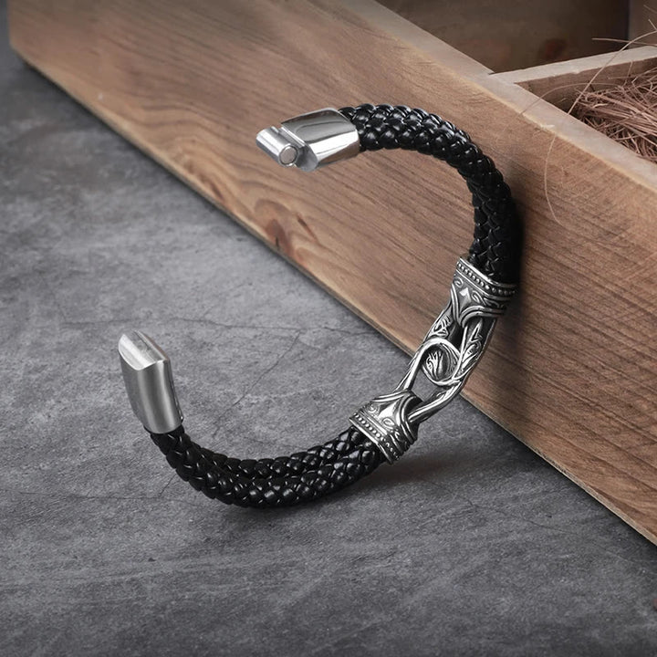 WorldNorse Lederarmband im Stil der nordischen Mythologie mit Wikingersymbolen