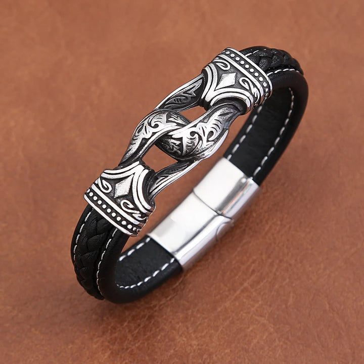 WorldNorse Lederarmband im Stil der nordischen Mythologie mit Wikingersymbolen