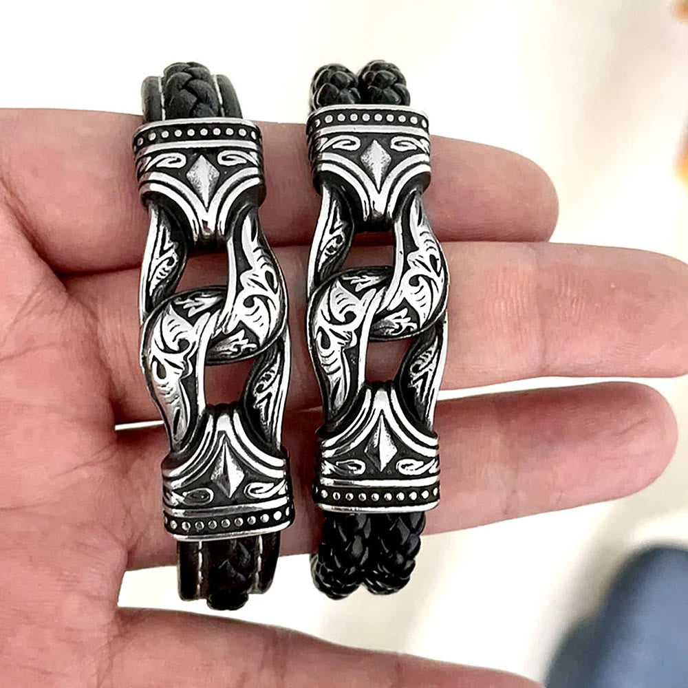 WorldNorse Lederarmband im Stil der nordischen Mythologie mit Wikingersymbolen