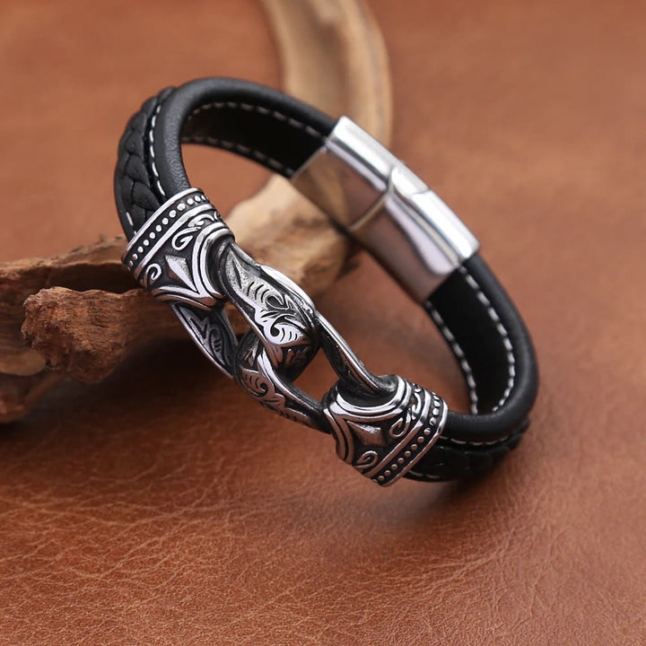 WorldNorse Lederarmband im Stil der nordischen Mythologie mit Wikingersymbolen