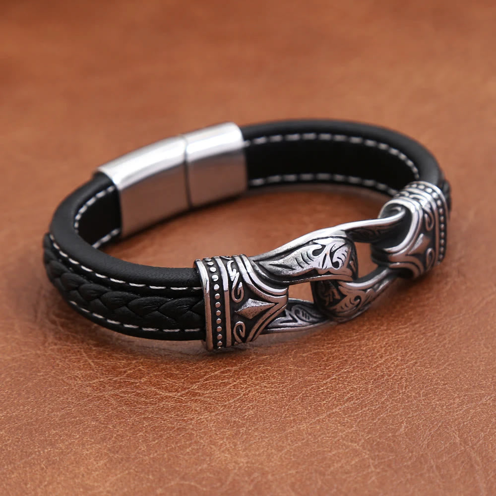 WorldNorse Lederarmband im Stil der nordischen Mythologie mit Wikingersymbolen