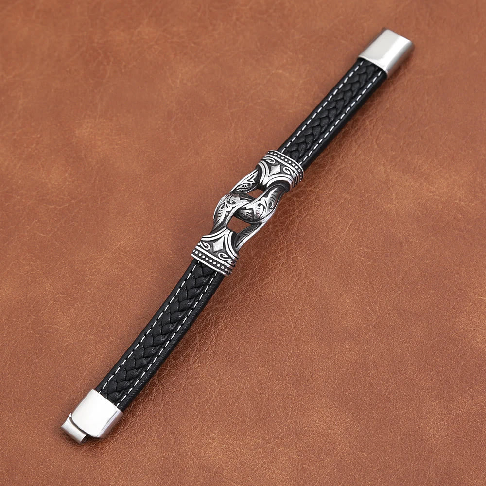 WorldNorse Lederarmband im Stil der nordischen Mythologie mit Wikingersymbolen
