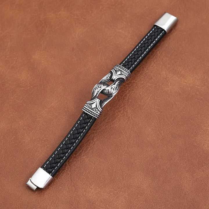 WorldNorse Lederarmband im Stil der nordischen Mythologie mit Wikingersymbolen
