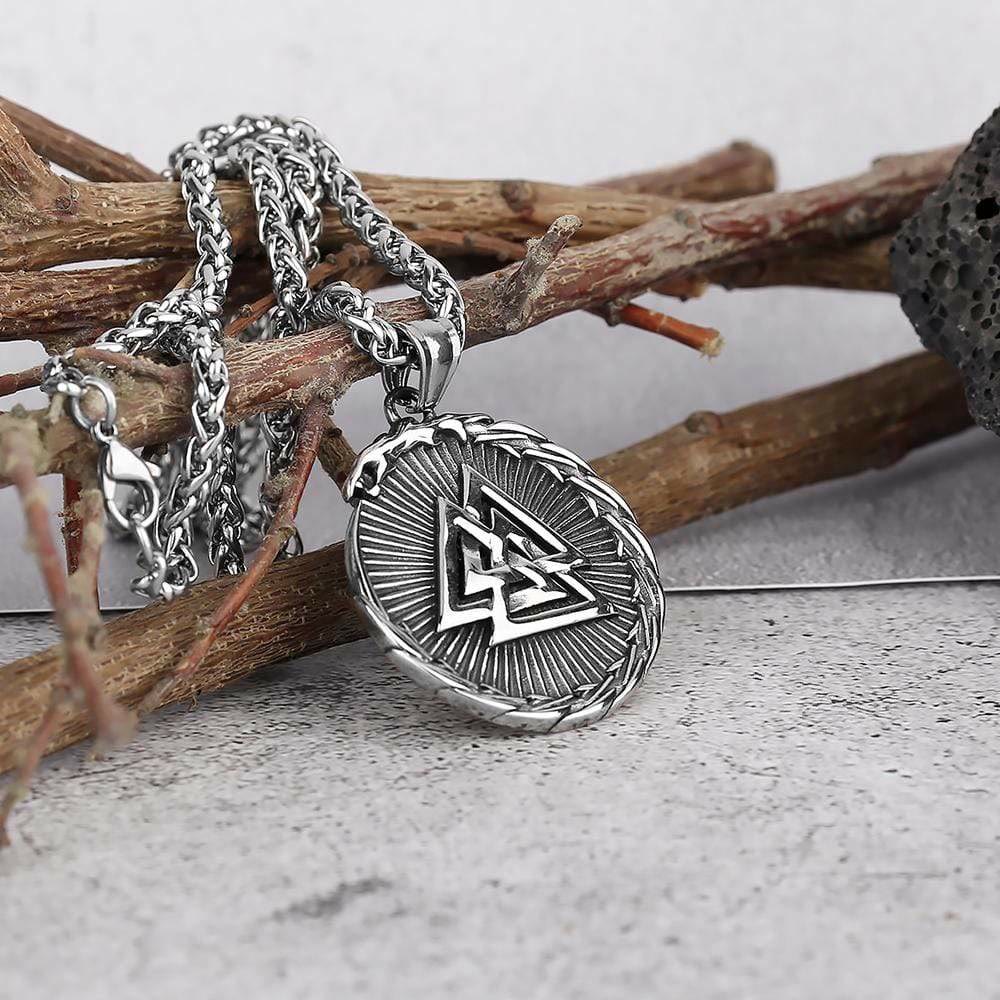 WorldNorse Doppelseitige Valknut -Dreieck- Vegvisir Kompass-Halskette