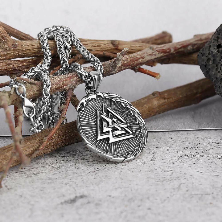 WorldNorse Doppelseitige Valknut -Dreieck- Vegvisir Kompass-Halskette