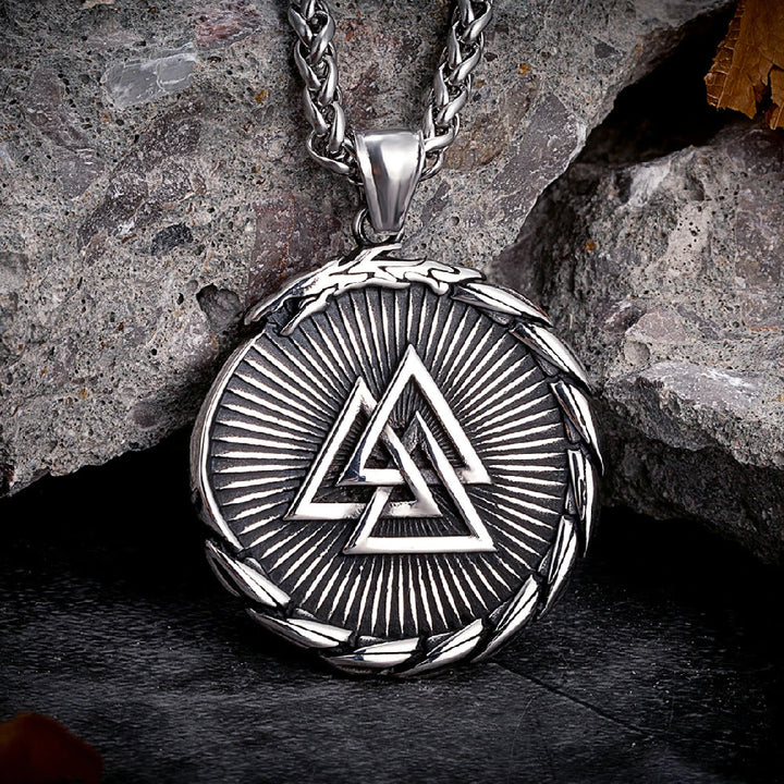 WorldNorse Doppelseitige Valknut -Dreieck- Vegvisir Kompass-Halskette