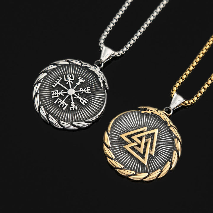 WorldNorse Doppelseitige Valknut -Dreieck- Vegvisir Kompass-Halskette