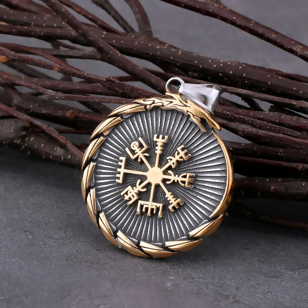 WorldNorse Doppelseitige Valknut -Dreieck- Vegvisir Kompass-Halskette