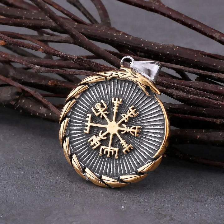 WorldNorse Doppelseitige Valknut -Dreieck- Vegvisir Kompass-Halskette