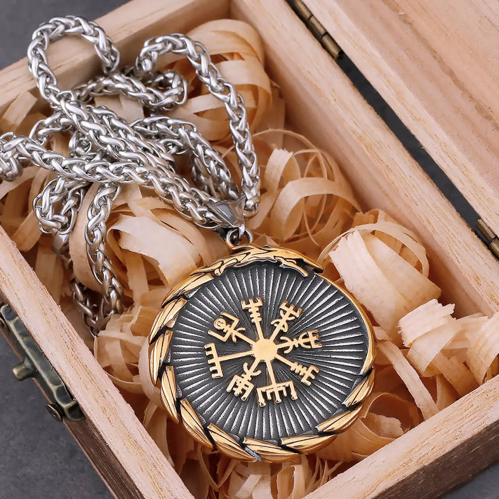 WorldNorse Doppelseitige Valknut -Dreieck- Vegvisir Kompass-Halskette