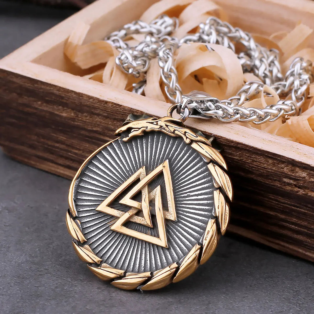 WorldNorse Doppelseitige Valknut -Dreieck- Vegvisir Kompass-Halskette