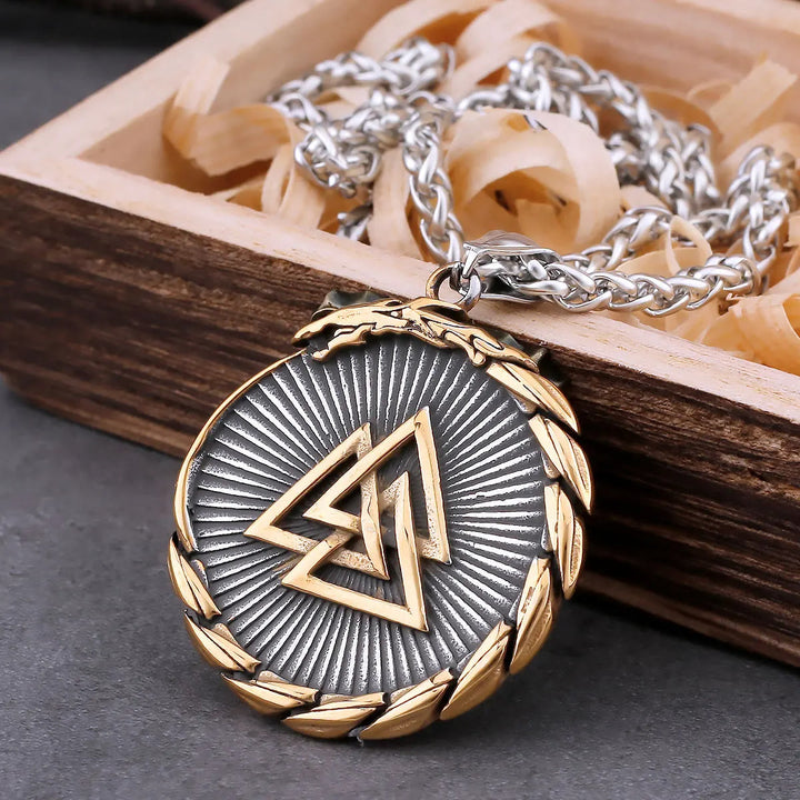 WorldNorse Doppelseitige Valknut -Dreieck- Vegvisir Kompass-Halskette