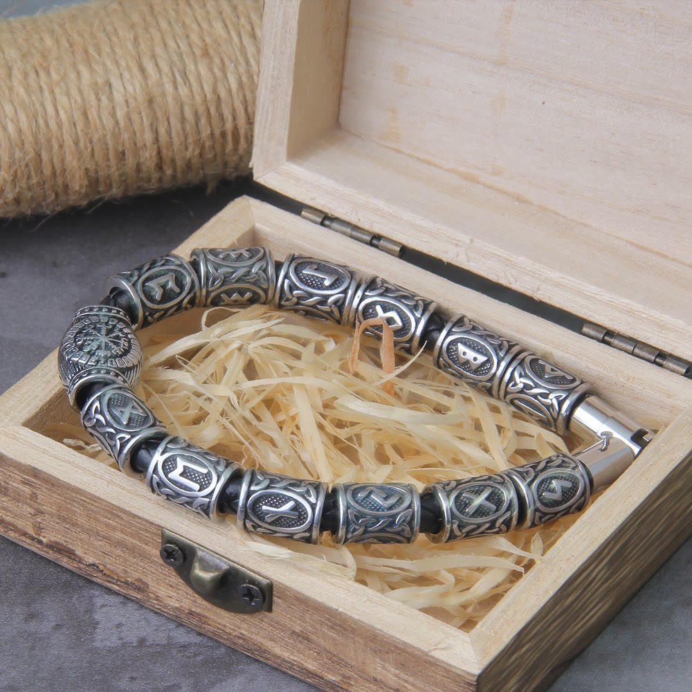 WorldNorse Odins Runenstein-Perlen-Kompass Vegvisir Armband