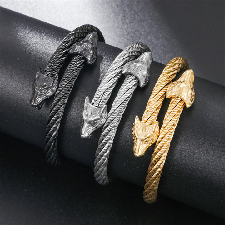 WorldNorse Wolf Gedrehtes offenes Armband