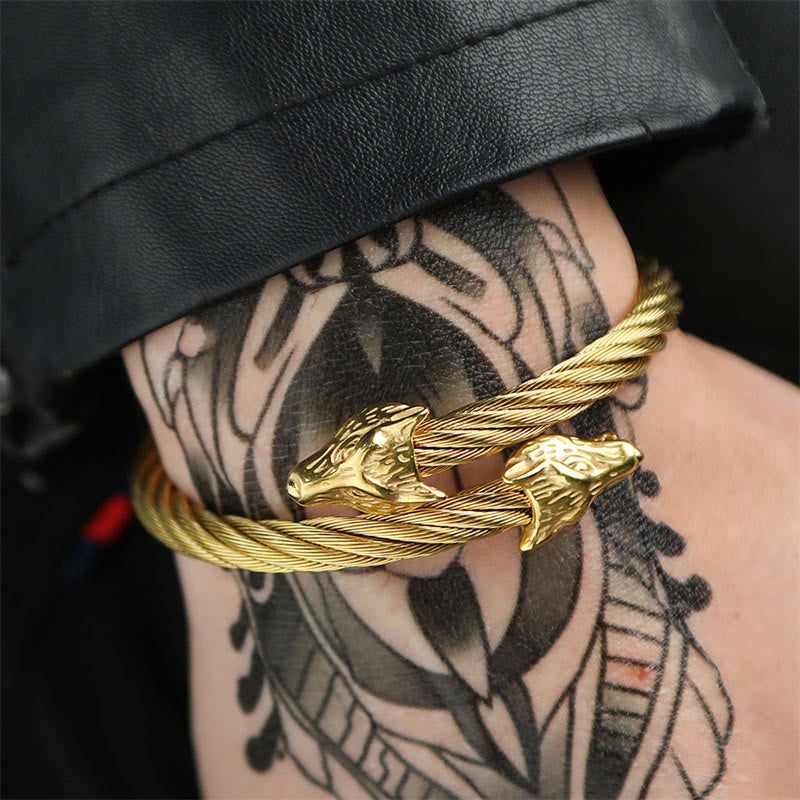WorldNorse Wolf Gedrehtes offenes Armband