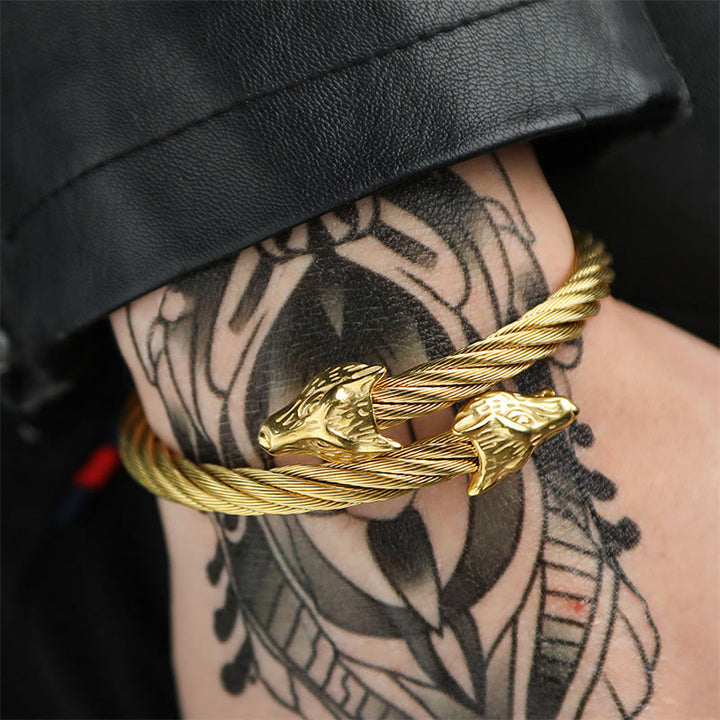 WorldNorse Wolf Gedrehtes offenes Armband
