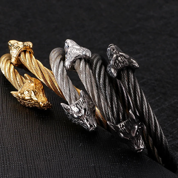 WorldNorse Wolf Gedrehtes offenes Armband