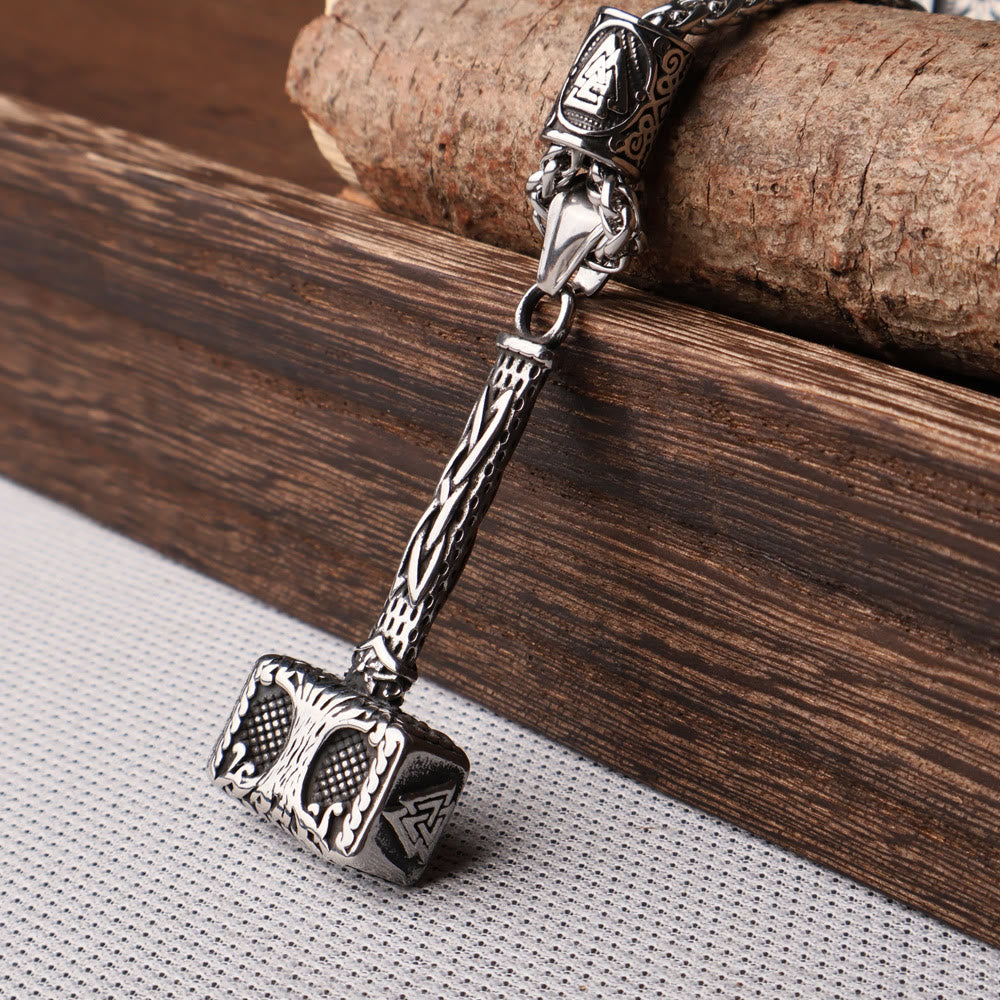 WorldNordische Mjölnir mit Valknut Yggdrasil Halskette