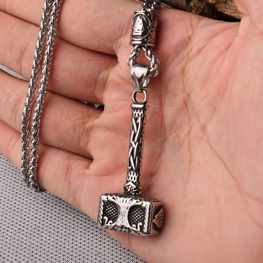 WorldNordische Mjölnir mit Valknut Yggdrasil Halskette