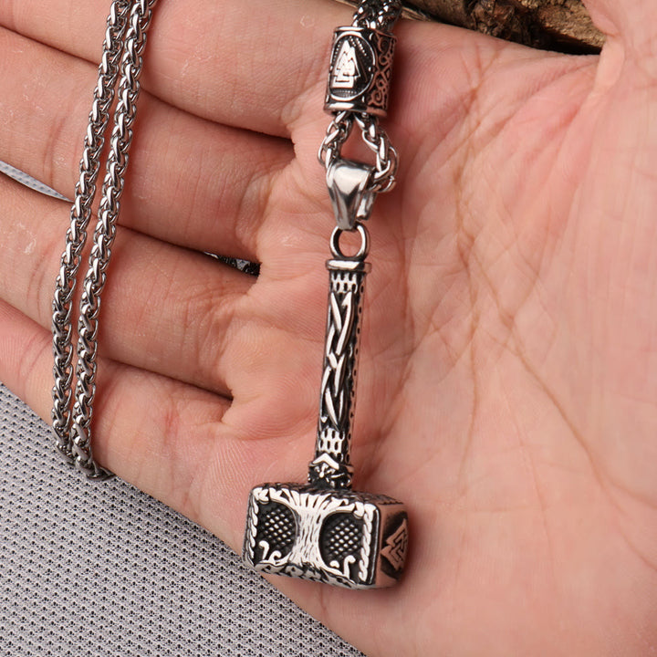 WorldNordische Mjölnir mit Valknut Yggdrasil Halskette
