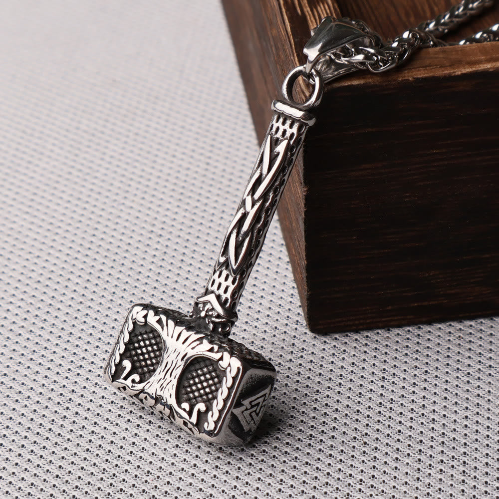 WorldNordische Mjölnir mit Valknut Yggdrasil Halskette