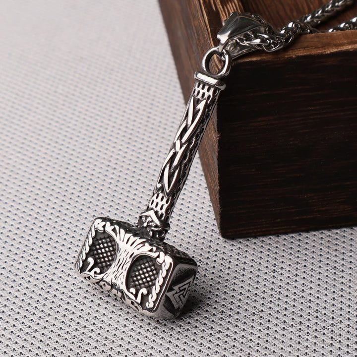 WorldNordische Mjölnir mit Valknut Yggdrasil Halskette